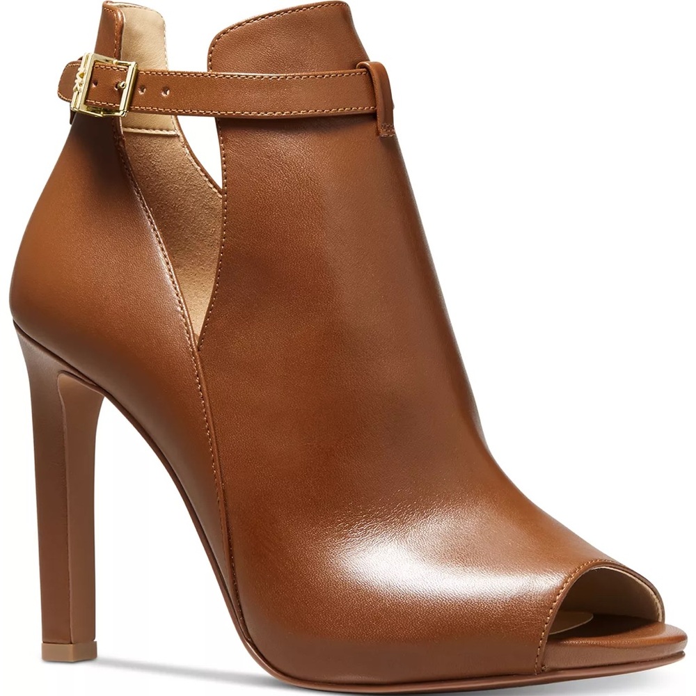 NEW MICHAEL MICHAEL KORS Lawson Booties NWOB Boots Tan Luggage Tan Open Toe NWT
